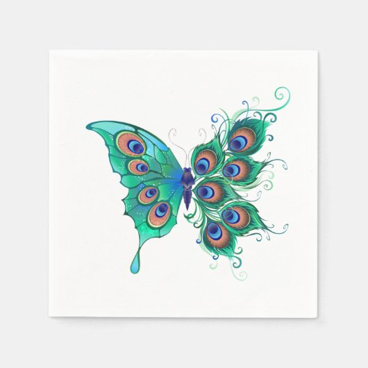Serviette En Papier Papillon aux plumes de paon vert (Devant)