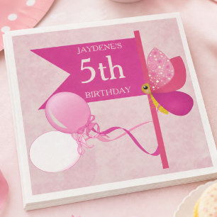 Serviette En Papier Papillon aux Teintes de Rose avec Ballons