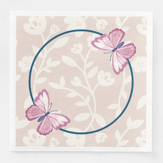 Serviette En Papier papillon bleu marine rose floral (Devant)