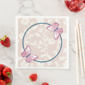 Serviette En Papier papillon bleu marine rose floral (En situation)