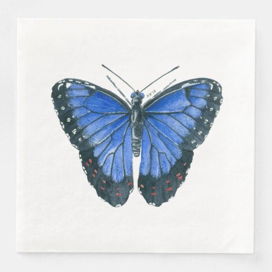 Serviette En Papier Papillon bleu Morpho aquarelle peinture (Devant)