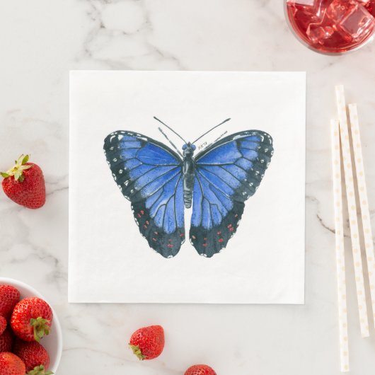 Serviette En Papier Papillon bleu Morpho aquarelle peinture (En situation)