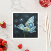 Serviette En Papier Papillon bleu sur une fleur de lune (En situation)