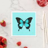 Serviette En Papier Papillon - bleu turquoise et noir (En situation)