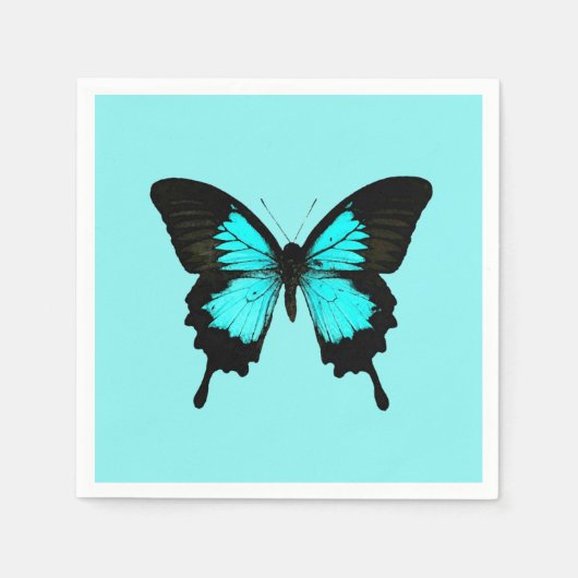 Serviette En Papier Papillon - bleu turquoise et noir (Devant)