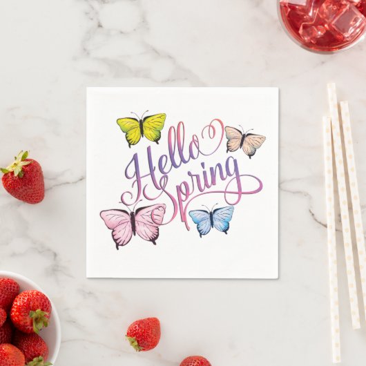 Serviette En Papier Papillon Bonjour printemps (En situation)