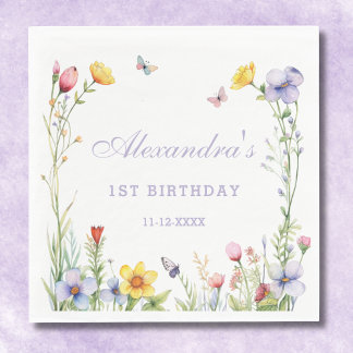 Serviette En Papier Papillon Coloré Fleur sauvage 1er anniversaire fêt