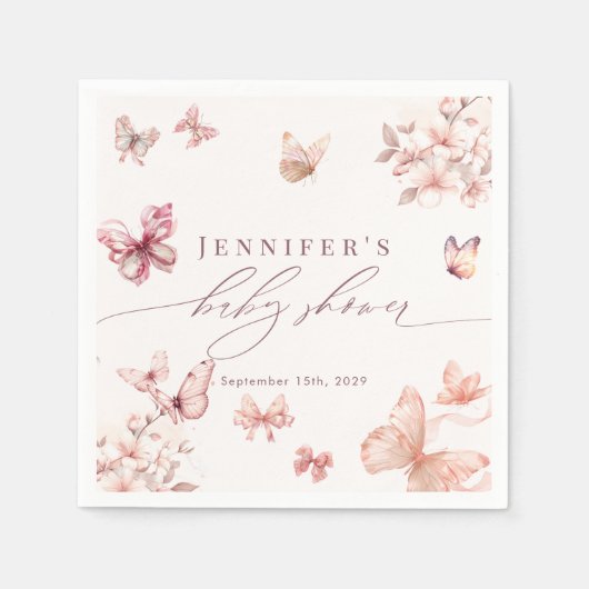 Serviette En Papier Papillon Coquette |  Fête de Bébé Papillons  (Devant)