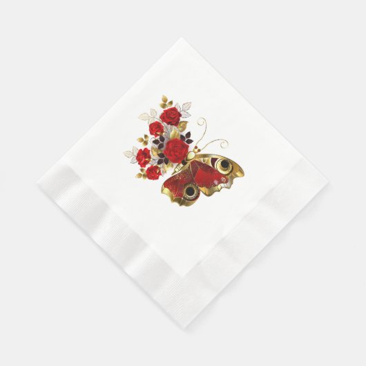 Serviette En Papier Papillon de fleurs rouges aux roses rouges (Coin)