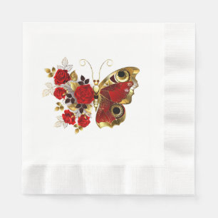 Serviette En Papier Papillon de fleurs rouges aux roses rouges