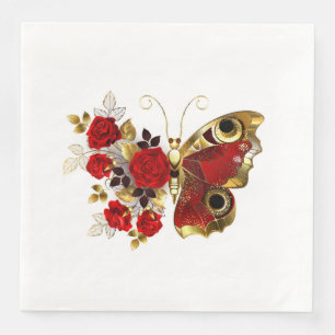 Serviette En Papier Papillon de fleurs rouges aux roses rouges