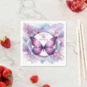 Serviette En Papier Papillon de Parties scintillant violet - Anniversa (En situation)