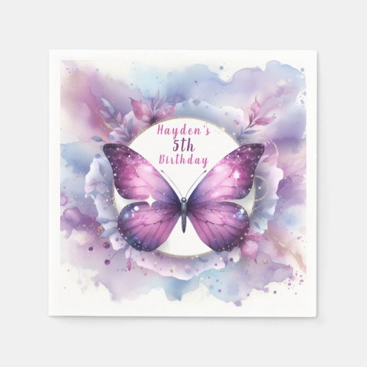 Serviette En Papier Papillon de Parties scintillant violet - Anniversa (Devant)