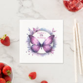 Serviette En Papier Papillon de Parties scintillant violet - Anniversa (En situation)