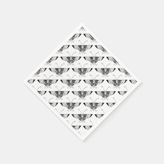 Serviette En Papier Papillon déco stylisé - blanc et noir (Coin)