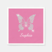 Serviette En Papier Papillon Diamant Blanc, Nom du script, Rose (Devant)