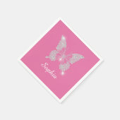 Serviette En Papier Papillon Diamant Blanc, Nom du script, Rose (Coin)