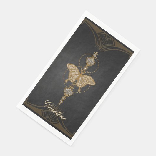 Serviette En Papier Papillon doré. (Coin)