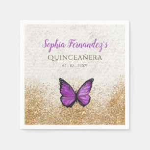 Serviette En Papier Papillon doré violet rustique vintage