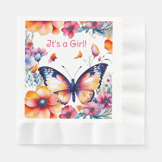 Serviette En Papier Papillon en fleurs Baby shower de fille (Devant)