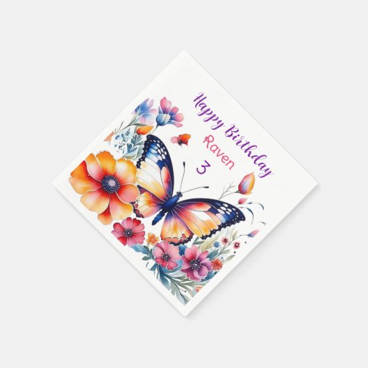 Serviette En Papier Papillon en fleurs Fête d'anniversaire de la fille (Coin)