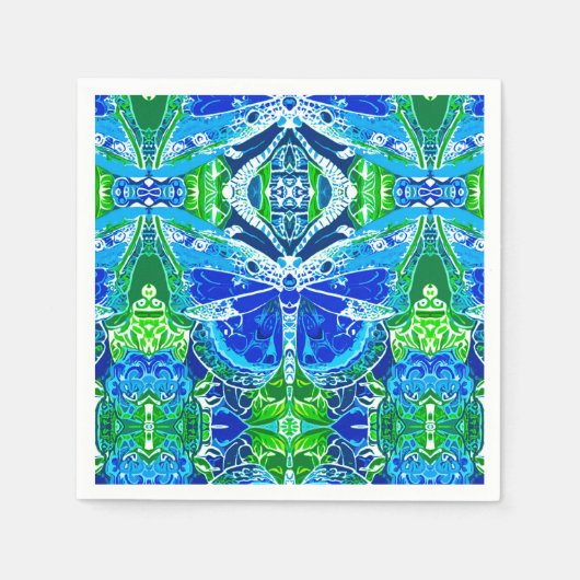 Serviette En Papier Papillon et Médaillon Motif en bleu (Devant)