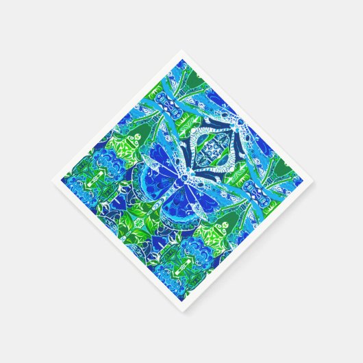 Serviette En Papier Papillon et Médaillon Motif en bleu (Coin)