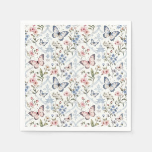 Serviette En Papier Papillon et motif de chinoiserie de fleurs sauvage