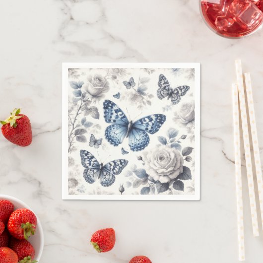 Serviette En Papier Papillon et rose (En situation)