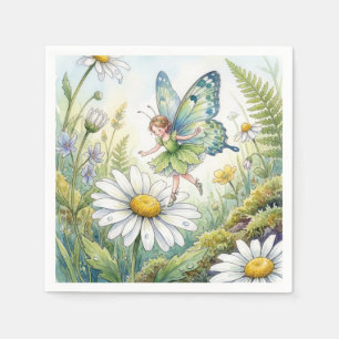 Serviette En Papier Papillon Fée Dans un Jardin de Pâquerettes