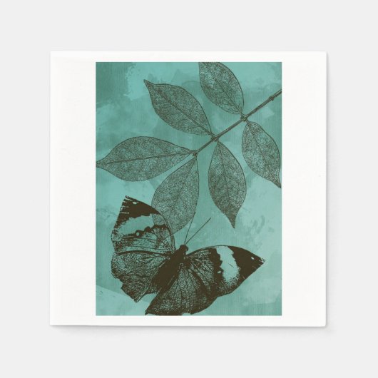 Serviette En Papier Papillon Feuille vert (Devant)