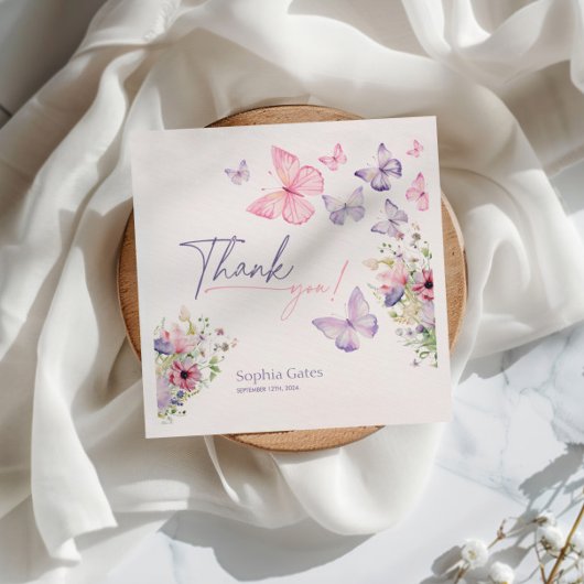 Serviette En Papier Papillon Fleur sauvage Merci 