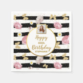 Serviette En Papier Papillon Floral Anniversaire Personnalisé avec Pho (Devant)