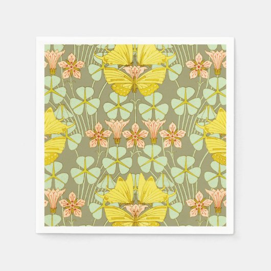 Serviette En Papier Papillon Floral Botanique coloré (Devant)