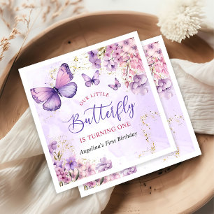 Serviette En Papier Papillon floral pourpre et or 1er anniversaire