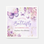 Serviette En Papier Papillon floral pourpre et or 1er anniversaire (Devant)