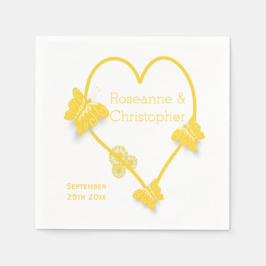 Serviette En Papier Papillon jaune Mariage de conception cardiaque (Devant)
