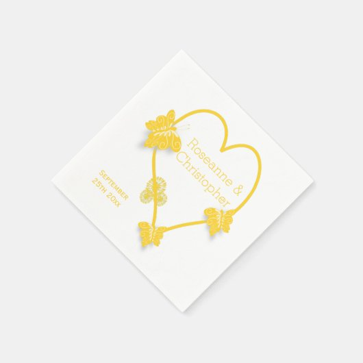 Serviette En Papier Papillon jaune Mariage de conception cardiaque (Coin)