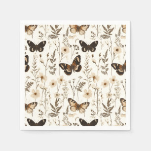 Serviette En Papier Papillon lunaire et Motif de fleurs