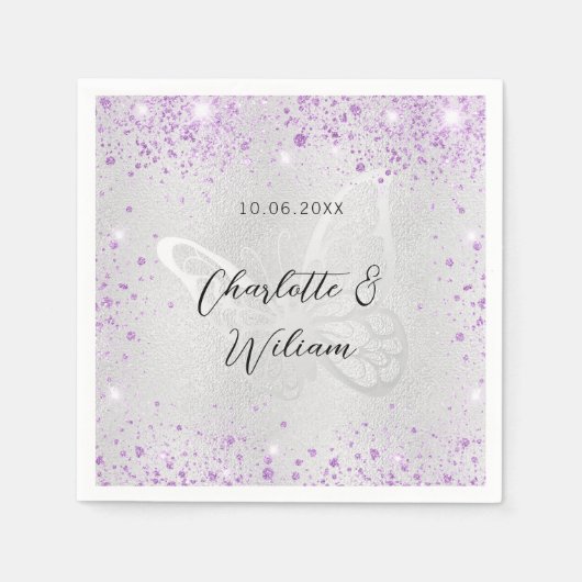 Serviette En Papier papillon mariage violet scintillant (Devant)