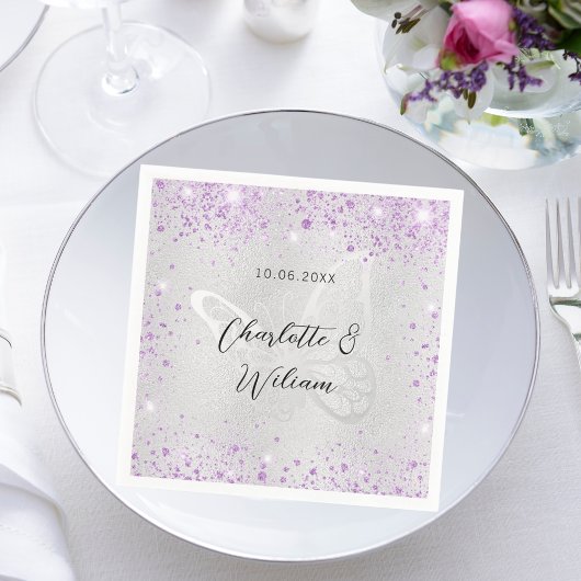 Serviette En Papier papillon mariage violet scintillant