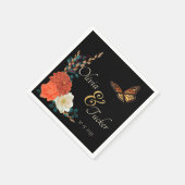 Serviette En Papier Papillon monarque automne floral noir personnalisé (Coin)