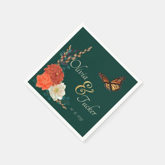 Serviette En Papier Papillon Monarque automne Forêt florale Vert perso (Coin)