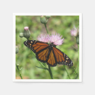 Serviette En Papier Papillon Monarque sur serviettes en chardon rose