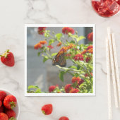 Serviette En Papier Papillon Monarque sur un Buddleia Rouge (En situation)