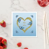 Serviette En Papier Papillon morpho bleu au coeur doré (En situation)