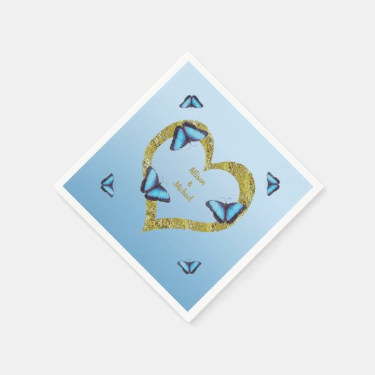 Serviette En Papier Papillon morpho bleu au coeur doré (Coin)