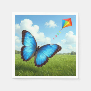 Serviette En Papier Papillon Morpho Commun Faisant Voler un Cerf-Volan