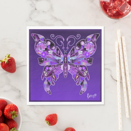 Serviette En Papier Papillon pourpre 31 (En situation)