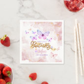 Serviette En Papier Papillon premier anniversaire fille 1er rose viole (En situation)